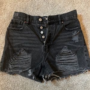 Pacsun High Rise Shorts Size 25 Black Distressed Button Fly